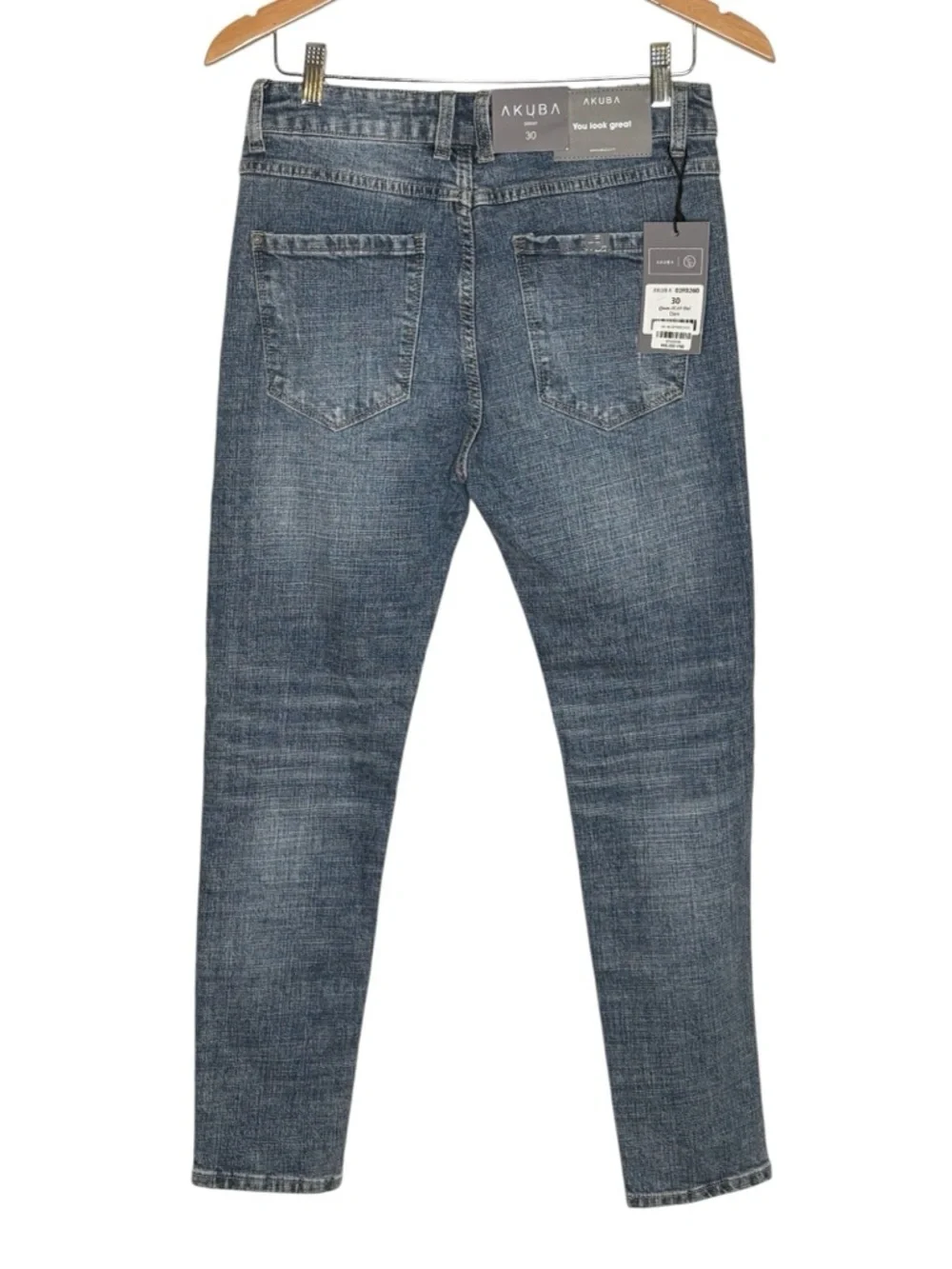 NWT Akuba Slim Fit Skinny Jeans Faded Blue Distressed Whiskered Denim • Size 30 - Picture 3 of 12